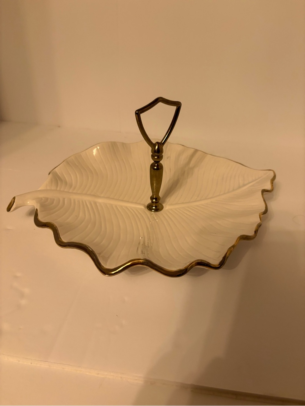 Leaf-Shaped Ceramic Accent Tray with Gold Trim California